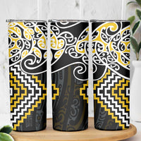 Gold Aotearoa Tukutuku Manawa Tapu Skinny Tumbler Ta Moko Toi Maori LT9 - Polynesian Pride