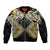 Gold Aotearoa Tukutuku Manawa Tapu Sleeve Zip Bomber Jacket Ta Moko Toi Maori