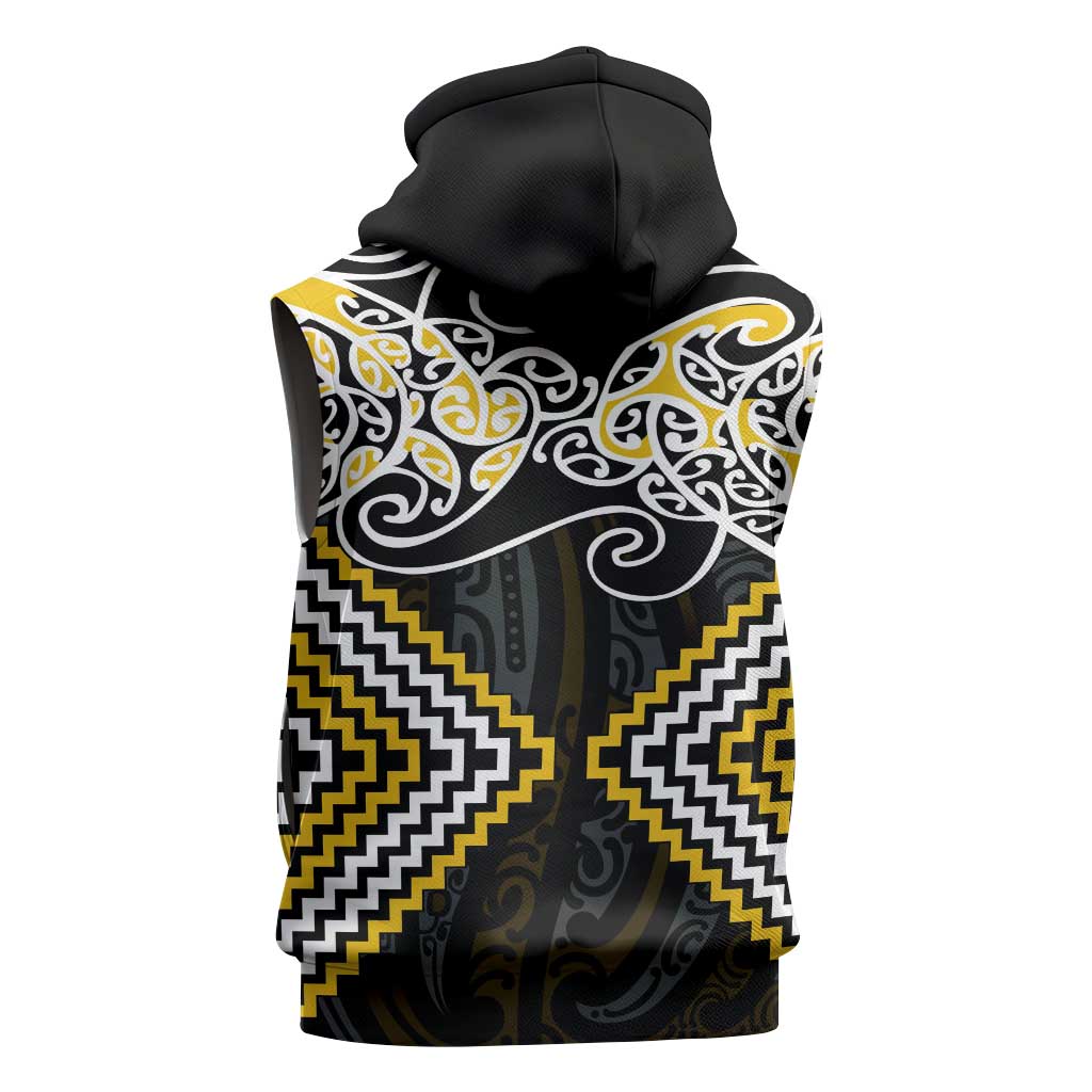 Gold Aotearoa Tukutuku Manawa Tapu Sleeveless Hoodie Ta Moko Toi Maori - Polynesian Pride
