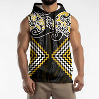 Gold Aotearoa Tukutuku Manawa Tapu Sleeveless Hoodie Ta Moko Toi Maori - Polynesian Pride