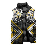 Gold Aotearoa Tukutuku Manawa Tapu Sleeveless Puffer Jacket Ta Moko Toi Maori - Polynesian Pride