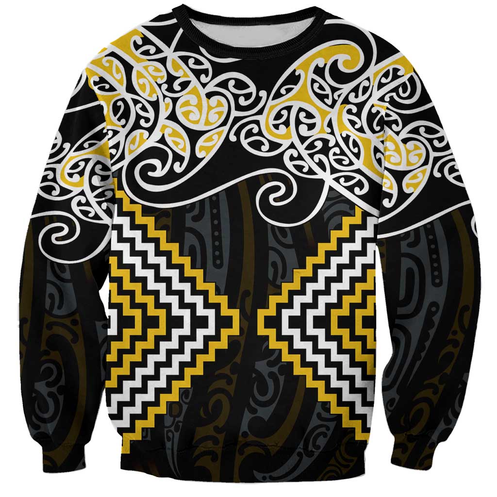 Gold Aotearoa Tukutuku Manawa Tapu Sweatshirt Ta Moko Toi Maori