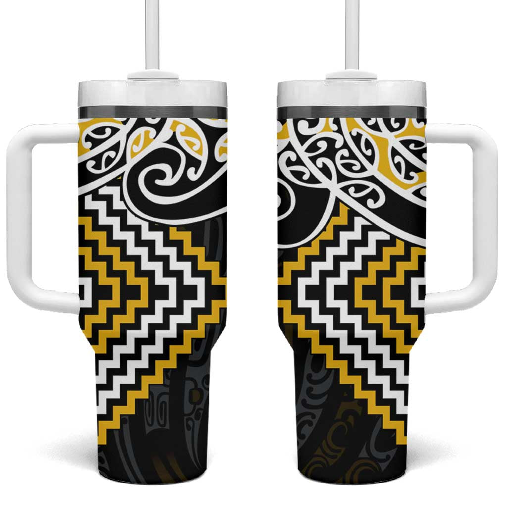 Gold Aotearoa Tukutuku Manawa Tapu Tumbler With Handle Ta Moko Toi Maori