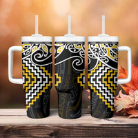 Gold Aotearoa Tukutuku Manawa Tapu Tumbler With Handle Ta Moko Toi Maori