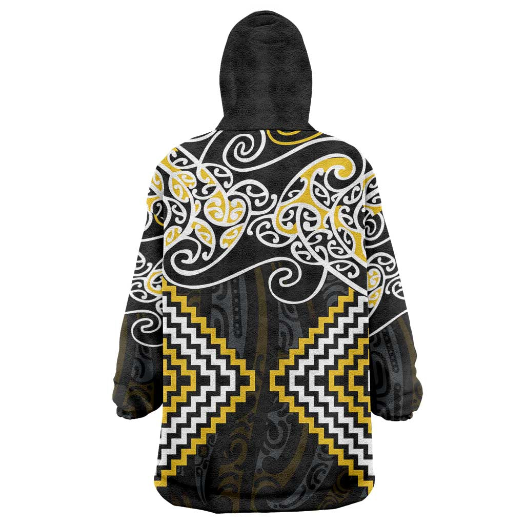 Gold Aotearoa Tukutuku Manawa Tapu Wearable Blanket Hoodie Ta Moko Toi Maori