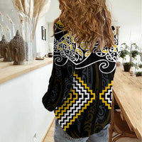Gold Aotearoa Tukutuku Manawa Tapu Women Casual Shirt Ta Moko Toi Maori LT9 - Polynesian Pride