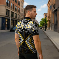 Gold Aotearoa Tukutuku Manawa Tapu Zipper Polo Shirt Ta Moko Toi Maori - Polynesian Pride