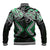 Green Aotearoa Tukutuku Manawa Tapu Baseball Jacket Ta Moko Toi Maori