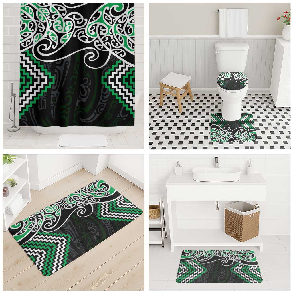 Green Aotearoa Tukutuku Manawa Tapu Bathroom Set Ta Moko Toi Maori - Polynesian Pride