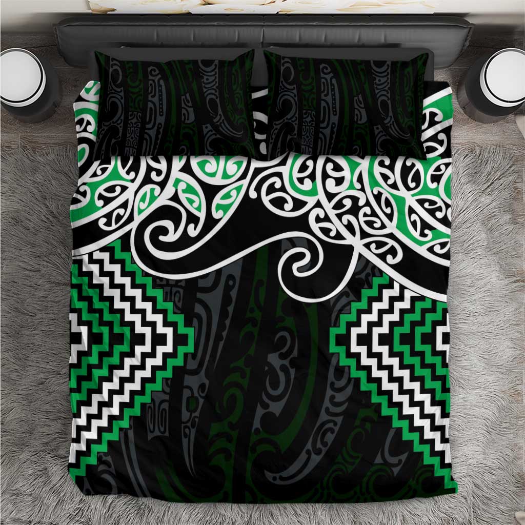 Green Aotearoa Tukutuku Manawa Tapu Bedding Set Ta Moko Toi Maori