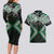 Green Aotearoa Tukutuku Manawa Tapu Couples Matching Long Sleeve Bodycon Dress and Hawaiian Shirt Ta Moko Toi Maori