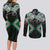 Green Aotearoa Tukutuku Manawa Tapu Couples Matching Long Sleeve Bodycon Dress and Long Sleeve Button Shirt Ta Moko Toi Maori