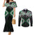 Green Aotearoa Tukutuku Manawa Tapu Couples Matching Mermaid Dress and Long Sleeve Button Shirt Ta Moko Toi Maori