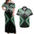 Green Aotearoa Tukutuku Manawa Tapu Couples Matching Off Shoulder Maxi Dress and Hawaiian Shirt Ta Moko Toi Maori