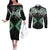 Green Aotearoa Tukutuku Manawa Tapu Couples Matching Off The Shoulder Long Sleeve Dress and Long Sleeve Button Shirt Ta Moko Toi Maori