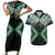 Green Aotearoa Tukutuku Manawa Tapu Couples Matching Short Sleeve Bodycon Dress and Hawaiian Shirt Ta Moko Toi Maori