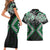 Green Aotearoa Tukutuku Manawa Tapu Couples Matching Short Sleeve Bodycon Dress and Hawaiian Shirt Ta Moko Toi Maori