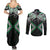 Green Aotearoa Tukutuku Manawa Tapu Couples Matching Summer Maxi Dress and Long Sleeve Button Shirt Ta Moko Toi Maori