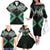 Green Aotearoa Tukutuku Manawa Tapu Family Matching Off The Shoulder Long Sleeve Dress and Hawaiian Shirt Ta Moko Toi Maori