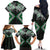 Green Aotearoa Tukutuku Manawa Tapu Family Matching Off The Shoulder Long Sleeve Dress and Hawaiian Shirt Ta Moko Toi Maori