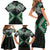 Green Aotearoa Tukutuku Manawa Tapu Family Matching Short Sleeve Bodycon Dress and Hawaiian Shirt Ta Moko Toi Maori