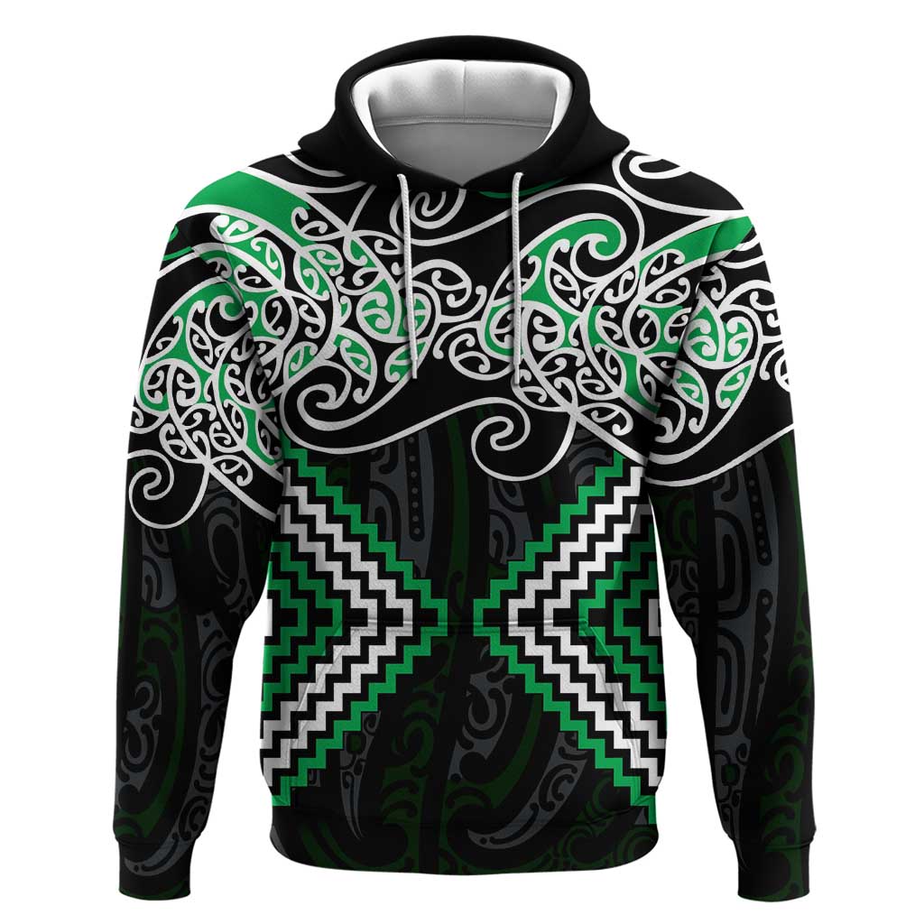 Green Aotearoa Tukutuku Manawa Tapu Hoodie Ta Moko Toi Maori