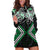 Green Aotearoa Tukutuku Manawa Tapu Hoodie Dress Ta Moko Toi Maori