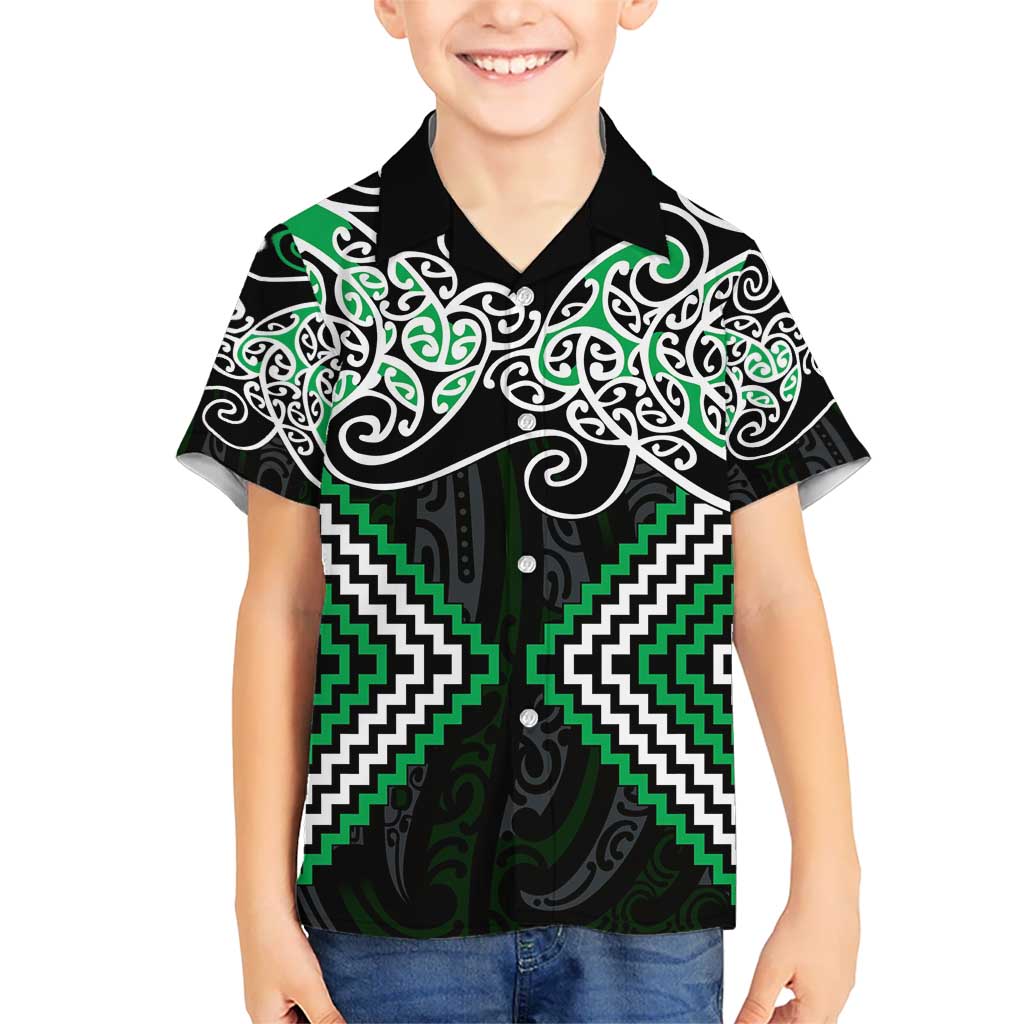 Green Aotearoa Tukutuku Manawa Tapu Kid Hawaiian Shirt Ta Moko Toi Maori