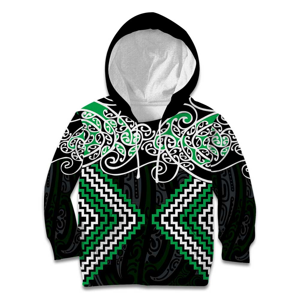 Green Aotearoa Tukutuku Manawa Tapu Kid Hoodie Ta Moko Toi Maori