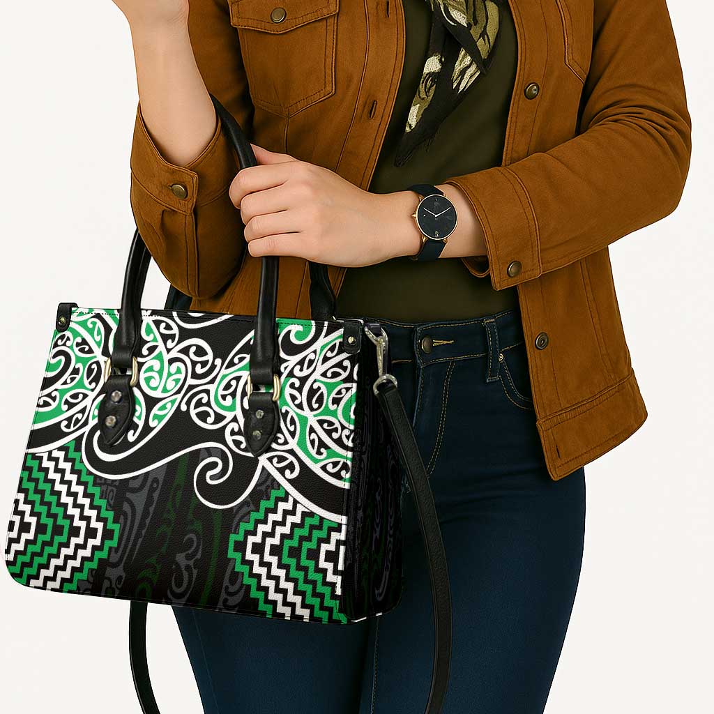Green Aotearoa Tukutuku Manawa Tapu Leather Bag Ta Moko Toi Maori - Polynesian Pride