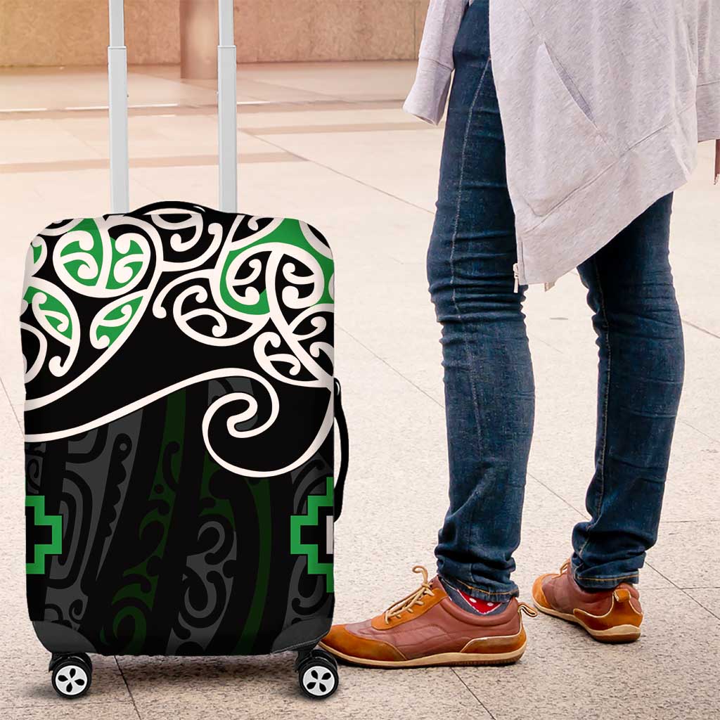 Green Aotearoa Tukutuku Manawa Tapu Luggage Cover Ta Moko Toi Maori