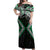 Green Aotearoa Tukutuku Manawa Tapu Off Shoulder Maxi Dress Ta Moko Toi Maori