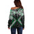 Green Aotearoa Tukutuku Manawa Tapu Off Shoulder Sweater Ta Moko Toi Maori