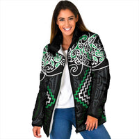 Green Aotearoa Tukutuku Manawa Tapu Padded Jacket Ta Moko Toi Maori - Polynesian Pride