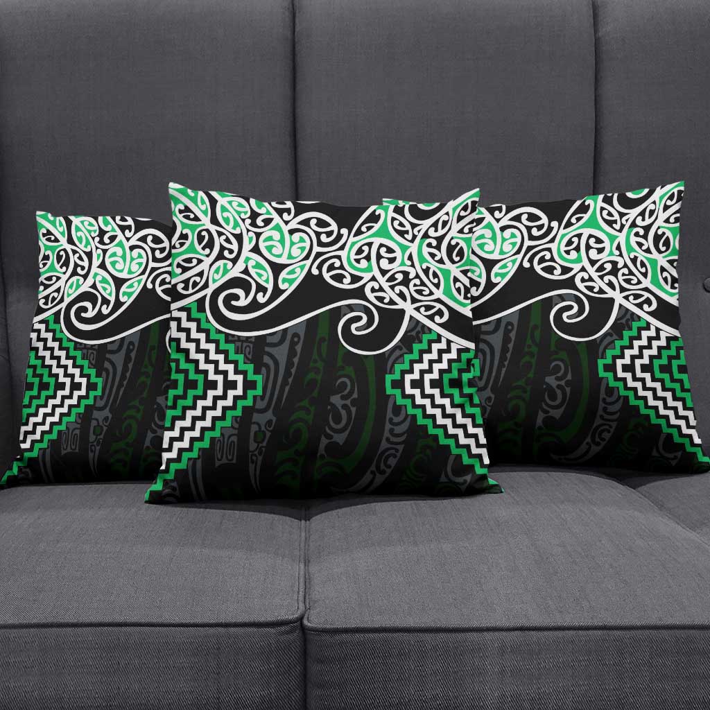 Green Aotearoa Tukutuku Manawa Tapu Pillow Cover Ta Moko Toi Maori - Polynesian Pride