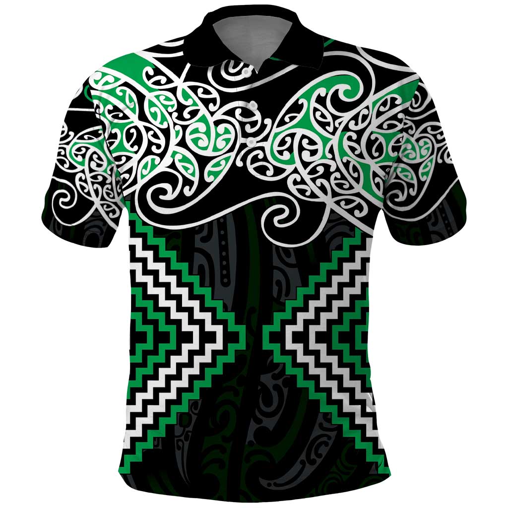 Green Aotearoa Tukutuku Manawa Tapu Polo Shirt Ta Moko Toi Maori