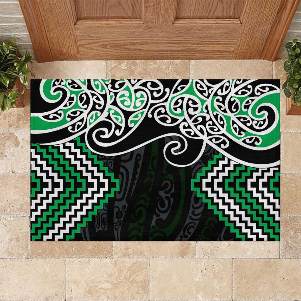 Green Aotearoa Tukutuku Manawa Tapu Rubber Doormat Ta Moko Toi Maori