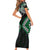 Green Aotearoa Tukutuku Manawa Tapu Short Sleeve Bodycon Dress Ta Moko Toi Maori