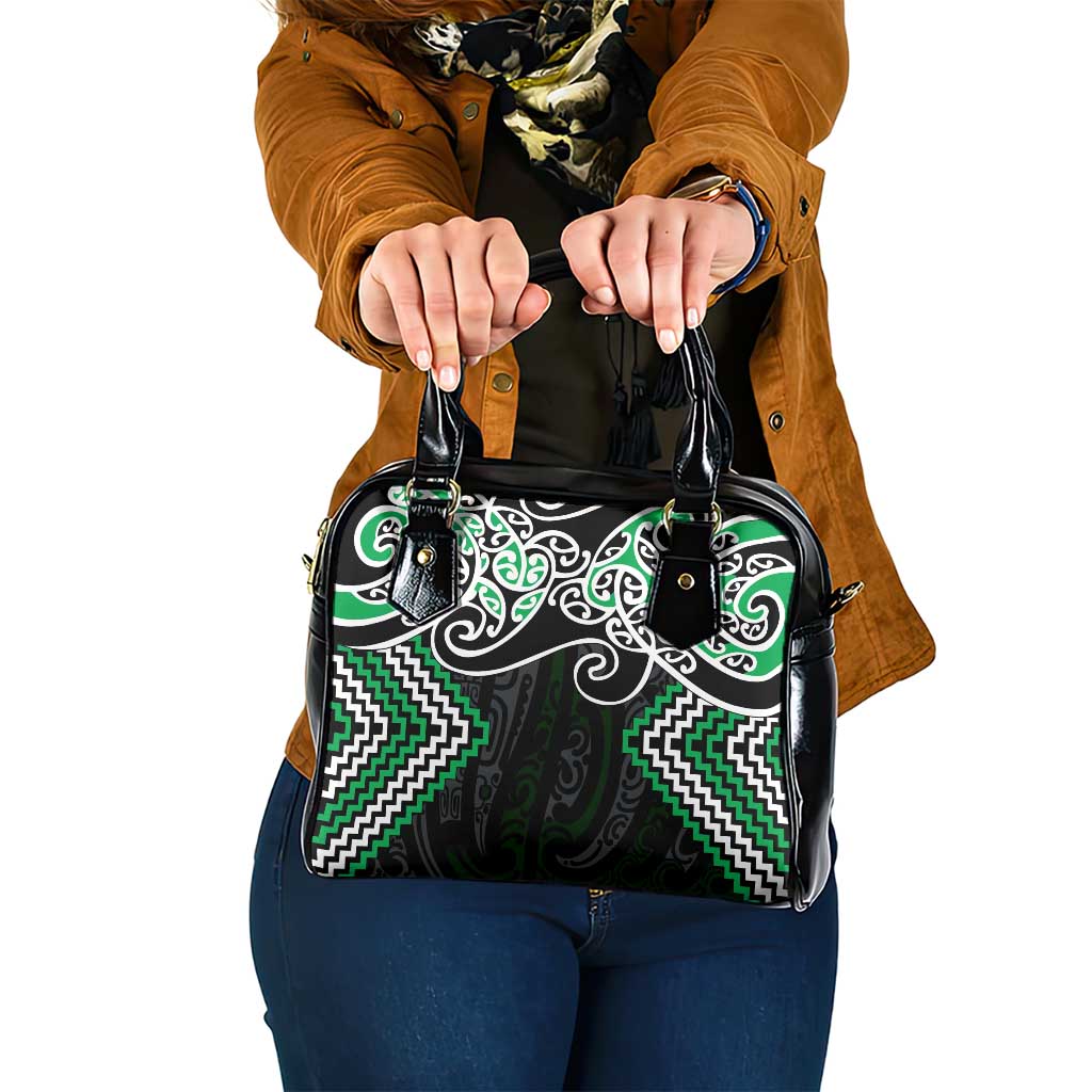 Green Aotearoa Tukutuku Manawa Tapu Shoulder Handbag Ta Moko Toi Maori