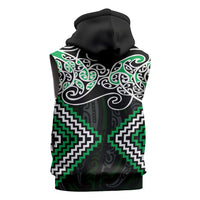 Green Aotearoa Tukutuku Manawa Tapu Sleeveless Zip Hoodie Ta Moko Toi Maori - Polynesian Pride