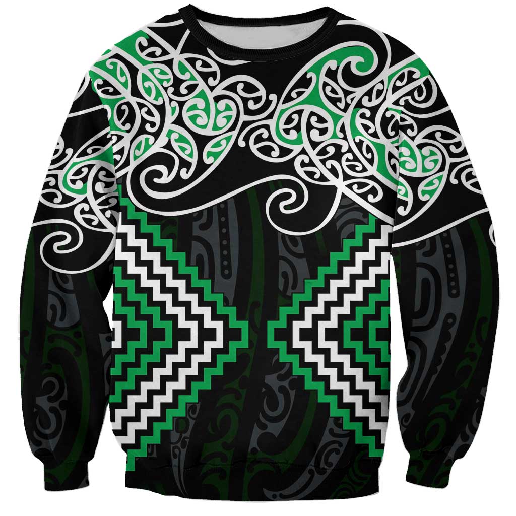 Green Aotearoa Tukutuku Manawa Tapu Sweatshirt Ta Moko Toi Maori