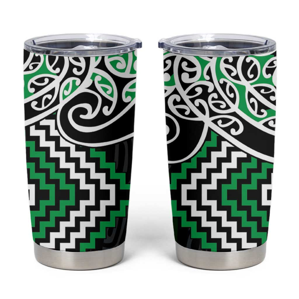 Green Aotearoa Tukutuku Manawa Tapu Tumbler Cup Ta Moko Toi Maori