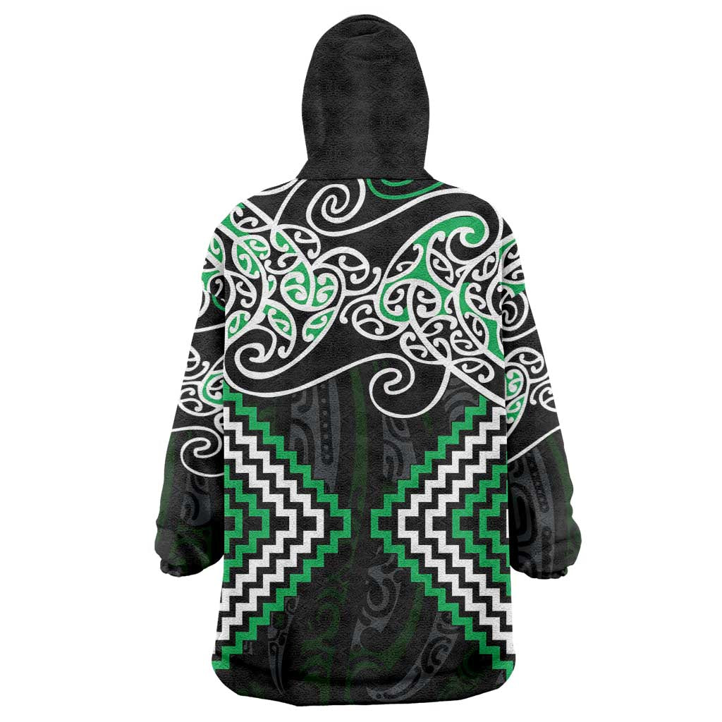 Green Aotearoa Tukutuku Manawa Tapu Wearable Blanket Hoodie Ta Moko Toi Maori
