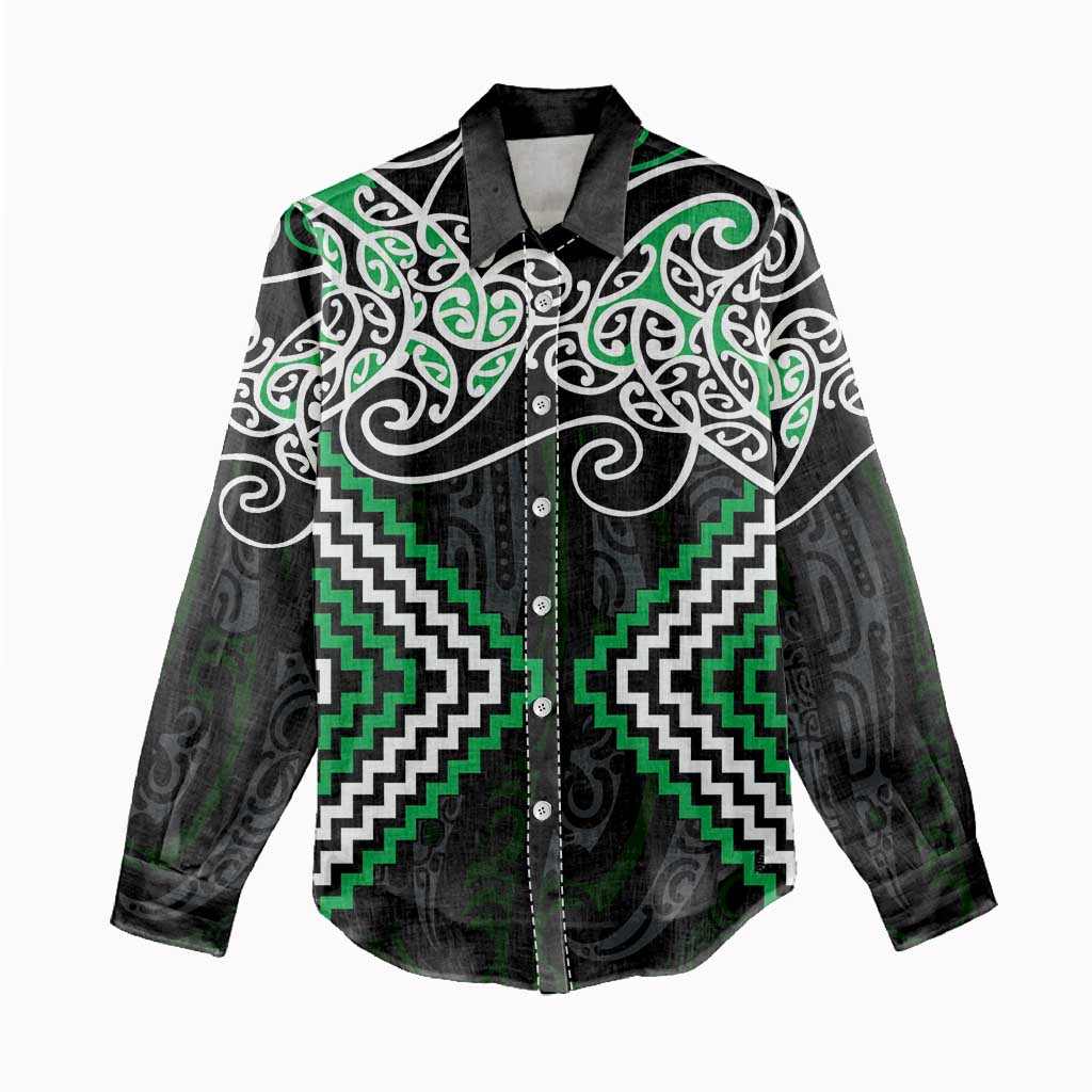Green Aotearoa Tukutuku Manawa Tapu Women Casual Shirt Ta Moko Toi Maori LT9 - Polynesian Pride