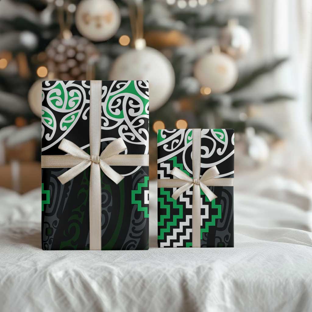 Green Aotearoa Tukutuku Manawa Tapu Wrapping Paper Ta Moko Toi Maori - Polynesian Pride
