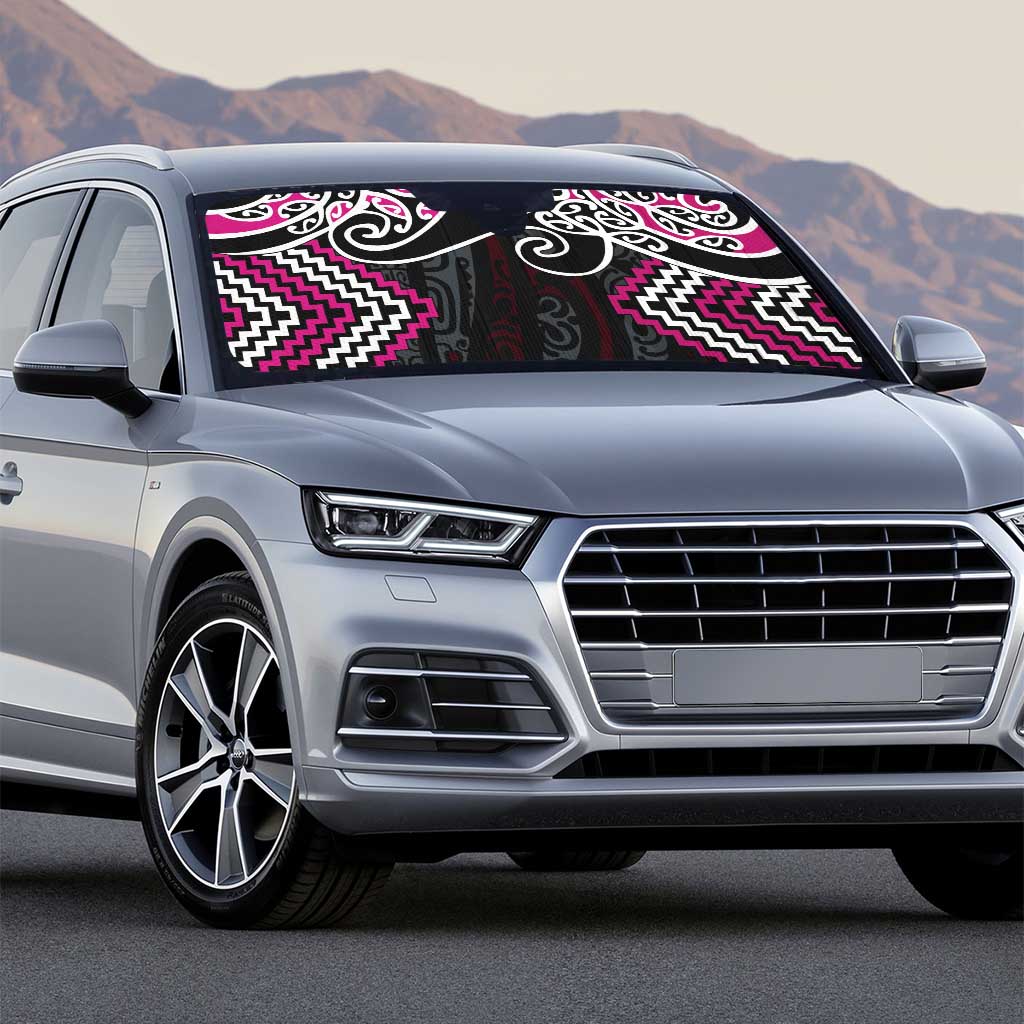 Pink Aotearoa Tukutuku Manawa Tapu Auto Sun Shade Ta Moko Toi Maori LT9 - Polynesian Pride