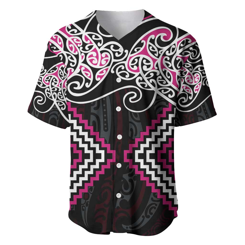 Pink Aotearoa Tukutuku Manawa Tapu Baseball Jersey Ta Moko Toi Maori