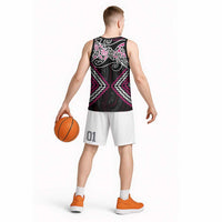 Pink Aotearoa Tukutuku Manawa Tapu Basketball Jersey Ta Moko Toi Maori - Polynesian Pride