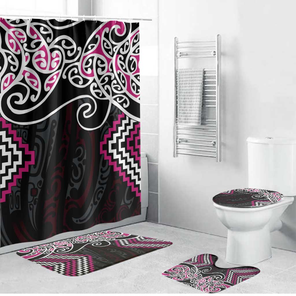 Pink Aotearoa Tukutuku Manawa Tapu Bathroom Set Ta Moko Toi Maori - Polynesian Pride
