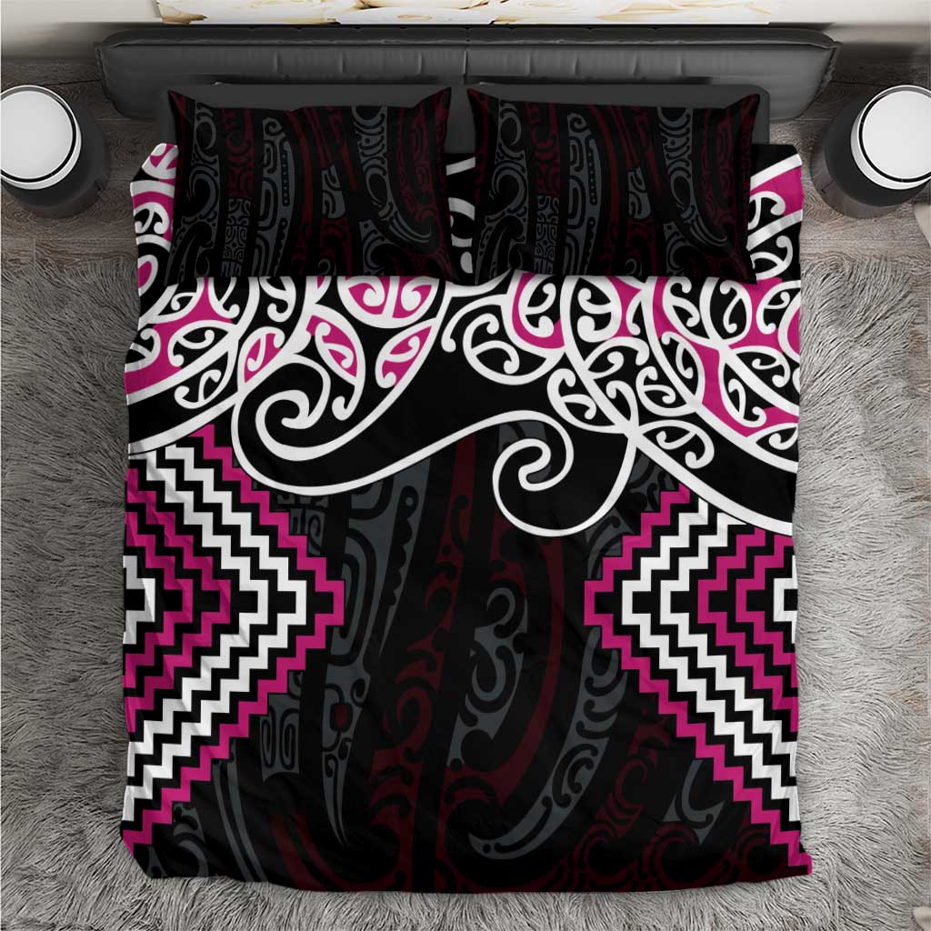 Pink Aotearoa Tukutuku Manawa Tapu Bedding Set Ta Moko Toi Maori